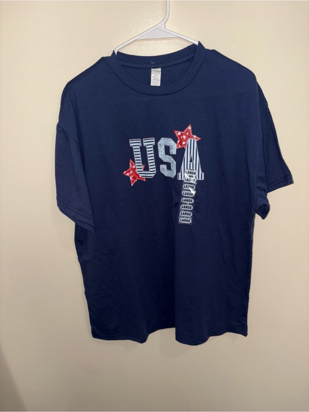 Gildan Navy Blue USA Graphic Tee with Red Stars
